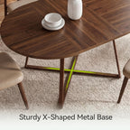 LITTLE TREE 59-Inch Oval Wooden Dining Table for 4-6, Kitchen Round Table with Metal Cross Base, Modern Farmhouse Dining Table for Small Space, Dining Room, Apartment, Living Room, Walnut (Table Only)