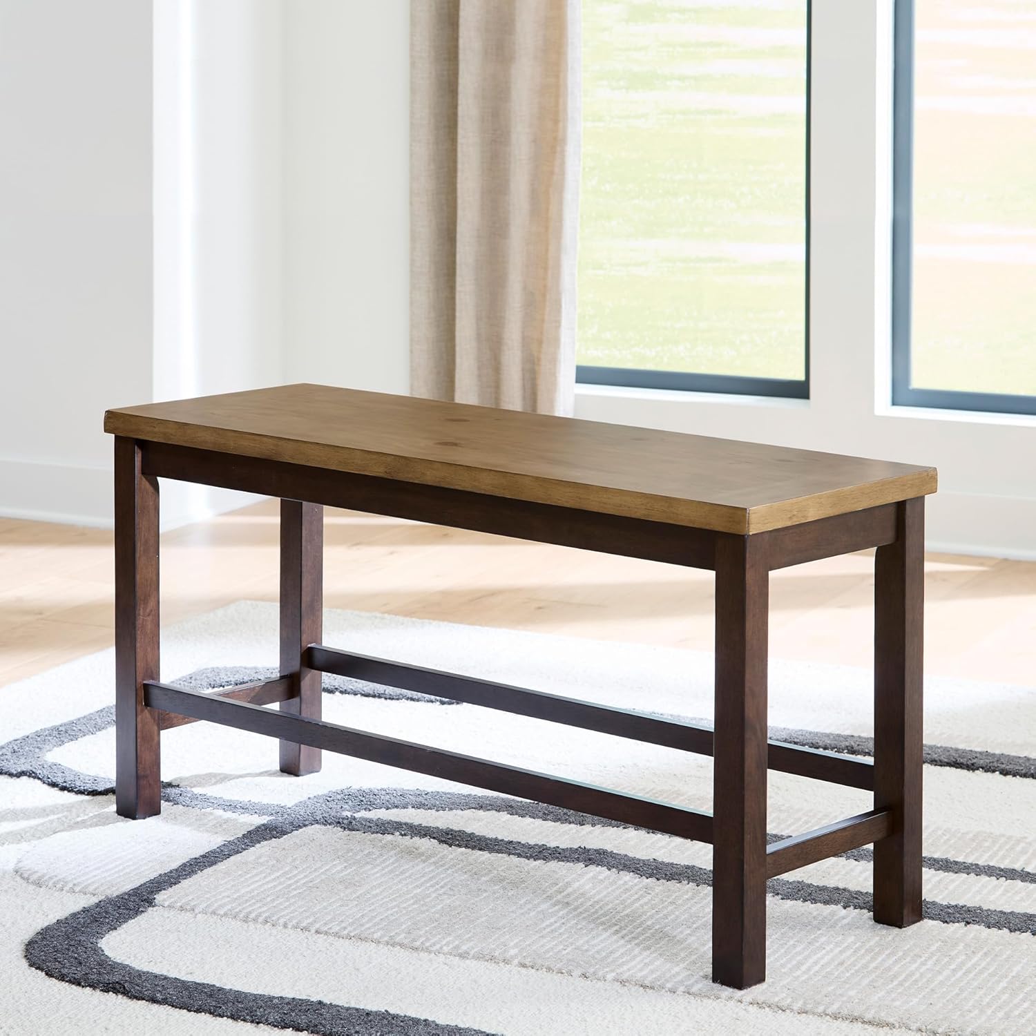 Signature Design by Ashley Sharlander Casual Counter Height Dining Bench with Foot Rest, Light Brown & Dark Brown