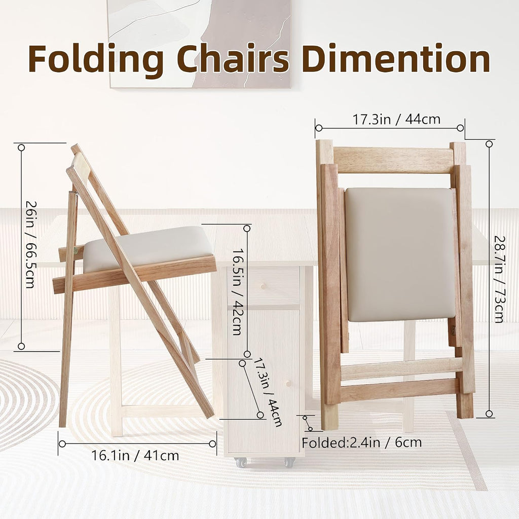 COMUHOME Wood Round Folding Dining Table with 4 Chairs, 47.3" Folding Table and Chairs with Storage Shelf Metal Legs for Home Dining Room Living Room, Space Saving Foldable Dining Table with 4 Chairs