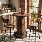 LITTLE TREE 31.5'' Round Bar Table, 37.4" H Wood Pub Table with Metal Ring Footrest, Industrial Farmhouse Bar Table for Kitchen, Dining Room, Pub, Rustic Brown(Only Table)