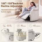 FOXHUNTER Manual Nursery Rocking Chairs Glider Rocking Chair 360°Swivel Rocking Recliner with Phone Holder,Footrest,Oversized Rocker Chair for Living Room, Chenille,White