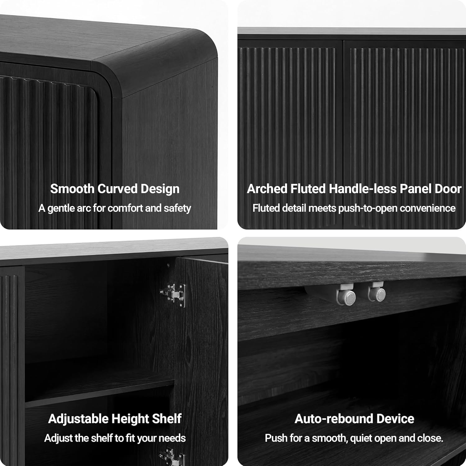 Seang Fluted Sideboard Buffet Cabinet with Storage,58" Modern Sideboard Cabinet with Curved Design & Adjustable Shelves,Wood Console Table for Living Room,Entryway,Kitchen,Black