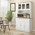71" Tall Kitchen Pantry Storage Cabinet with Microwave Stand, Freestanding Buffet with Hutch, 2 Drawers, 5 Doors, Adjustable Shelves and Glass Doors for Kitchen, Dining Room, White,15.8 * 39.3 * 70.8