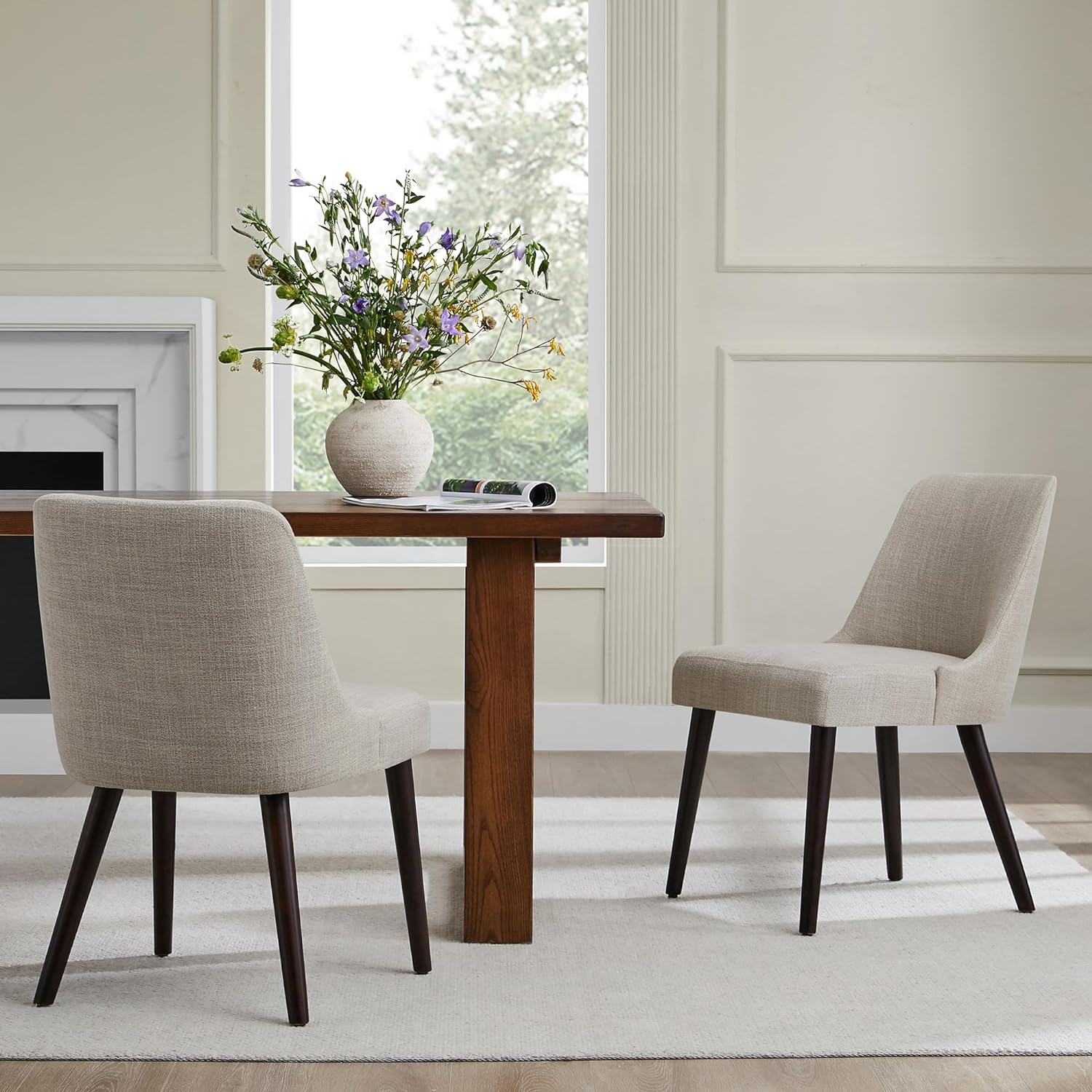 CHITA Mid-Century Modern Dining Chair, Upholstered Fabric Accent Chair for Dining Room, Set of 6, Beige