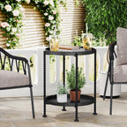 YINMIT 2 Tier End Table,Outdoor Metal Round Side Table,Waterproof Sofa Coffee Side Tables,Bedside Nightstand for Living Room, Bedroom, Office, Balcony