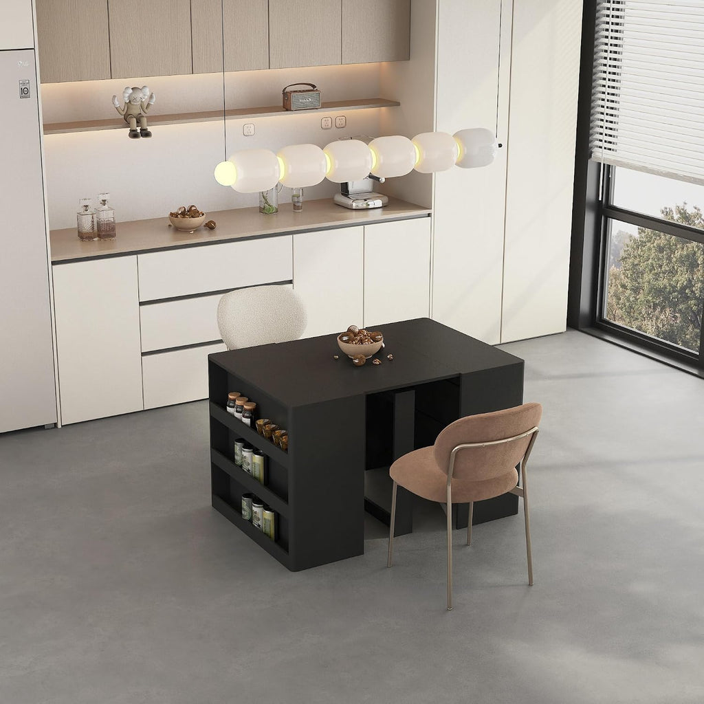 Extendable Console Kitchen Table with Extension Leaves,Black Extendable Dining Room Table for 12 Person, 27.5'' to 123'' Expandable Dining Table for Living Room Office,Extendable Desk for Small Space