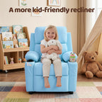 Korser Kids Recliner Chair, PU Leather Toddler Recliner with Cup Holder, Kid Recliner Sofa with Footrest, Push Back Child Reclining Chair with Side Pockets for Children Boys Girls Room, Blue