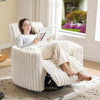 Jocisland Power Rocking Nursery Chair/Swivel Recliner/USB, Cream Corduroy | Oversized Glider Chairs,Corduroy,2 Pillows,USB & Type-C,Reclining Armchair Sofa,Living Room,Bedroom,Nursing