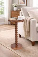 Solid Wood Round Side Table, Rustic Pedestal Drink Table for Small Spaces, Accent Nightstand Table for Living Room, Bedroom, Corners, and Office, Brown