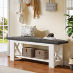 Tribesigns 47" Farmhouse Entryway Bench with Padded Cushion, Farmhouse Wooden Shoe Rack Storage Bench, 2-Tier White Accent Organizer Seat for Hallway, Living Room, Bedroom