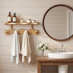 Wave-Shaped Bamboo Coat Rack Wall Mount with Shelves - Modern Decorative Wall Hooks for Entryway, Bathroom & Bedroom,Eco-Friendly Organic Wood Wall Mounted Rack for Hanging Coats, Bags, Keys 4 Hooks