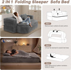 75'' Folding Sleeper Sofa Bed, Memory Foam Fold Out Couch, Boneless Foldable Full Size Guest Bed Mattress, Modern 2-in-1 Floor Deep Seat Sleeper Sofa with 4 Pillows and Blanket (Corduroy, Gray)