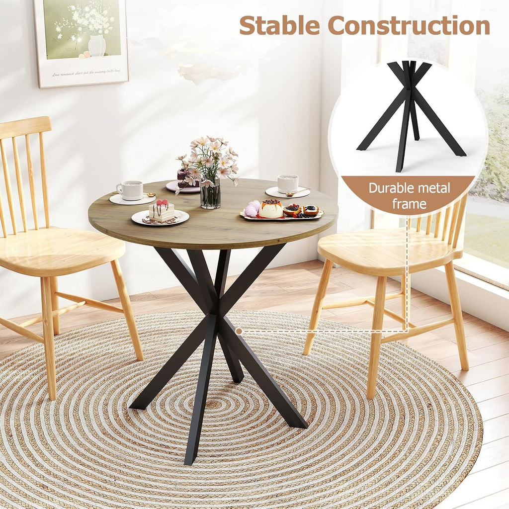 Zevemomo Round Dining Table, 31.5" Small Dining Table for 2-4, Round Kitchen Table with Metal Black Legs, Modern Round Dining Room Table for Kitchen, Apartment, Living Room, Brown