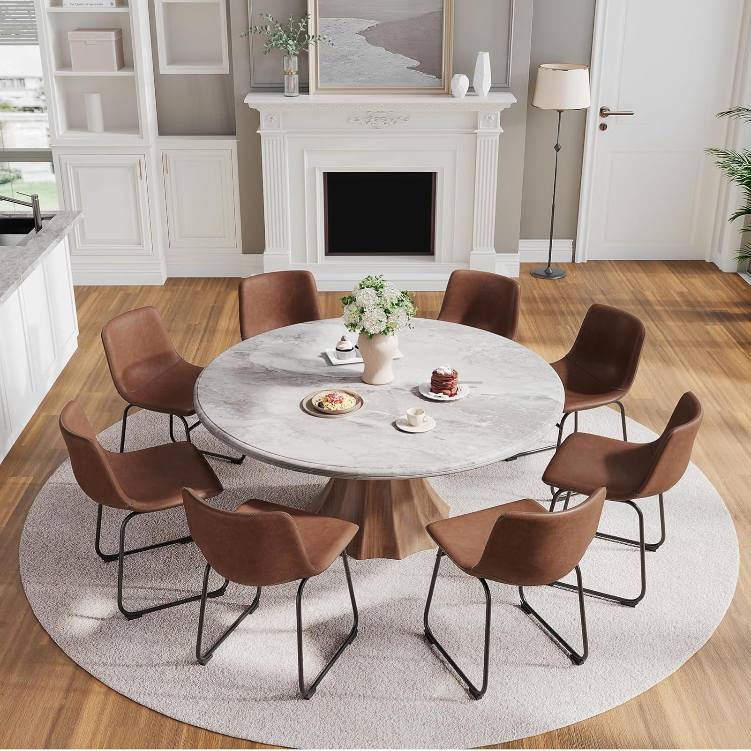 Dining Chairs Set of 2, 18 Inch Faux Leather Kitchen Chairs with Back, Modern Armless Dining Room Chair with Metal Legs for Home Bistro Coffee Shops (Dark Brown)