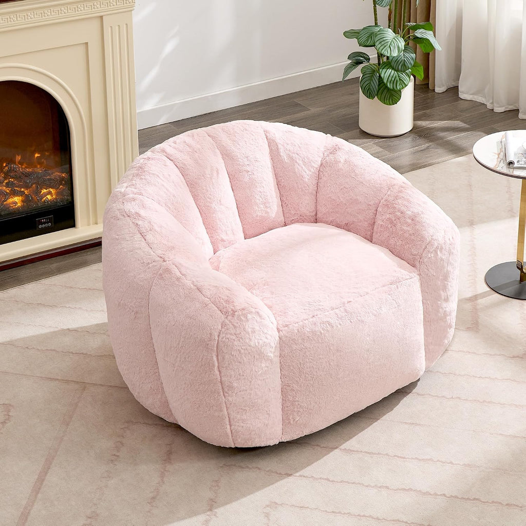Giant 4ft Bean Bag Chair for Adults, Big Beanbag Chairs with Filler Included, Large Comfy Faux Fur Oversized Adult Bean Bags, Huge Floor Sofa for Bedroom, Living Room, Pink