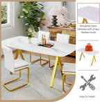 Modern Rectangular Tempered Glass Dining Table for 6, Marble Patterned Glass Top with Metal Legs, Glass Dining Table for Kitchen Living Room (White, Support Legs)