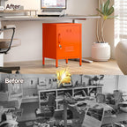 Lockable Metal Nightstand with Door, Industrial Storage Locker End Table, Small Bedside Table for Bedroom Living Room Dorm, Orange