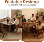 Small Drop Leaf Table - 51" Fully Assembled Folding Dining Table 4-6 Seater with Storage and Lockable Wheels, Space-Saving for Kitchen or Dining Room (Walnut)