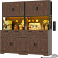 Unikito 71" Tall Kitchen Pantry Cabinet with Microwave Countertop, 63" Wide Pantry Storage Cabinet with Charging Station & LED Lights,Large Kitchen Hutch Cabinet with Drawers, Weathered Brown
