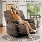 GRAINELL Swivel Rocker Recliner Chair with Massage and Heat, USB Charging Port, Infinite Position Power Recliner, Electric Glider Rocking Chairs for Living Room, Nursery, Brown