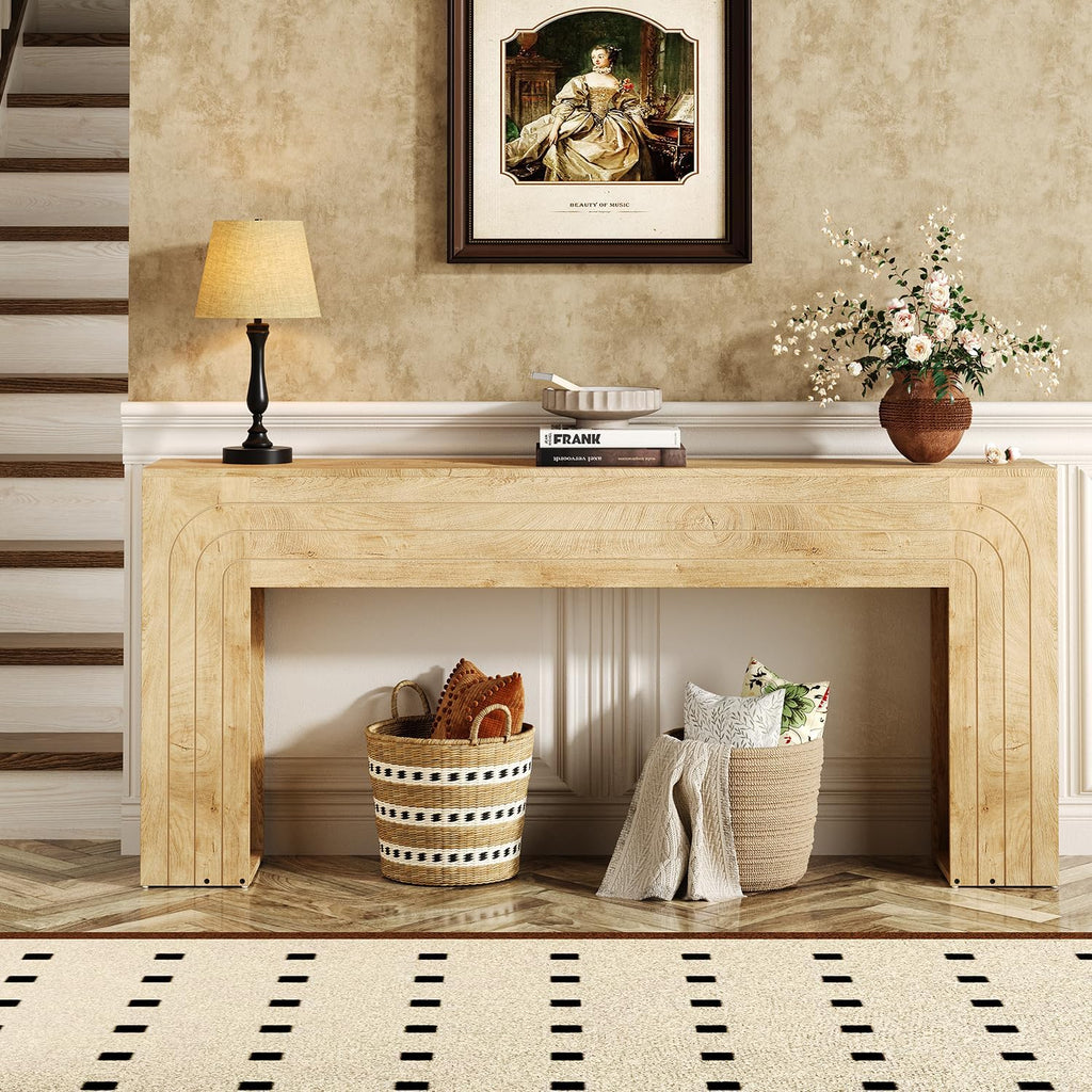 knoworld 70.9-Inch Long Console Table, Farmhouse Entryway Table with Handcrafted Line Detailing, Wood Narrow Sofa Table for Living Room, Hallway, Foyer, and Behind Couch