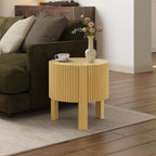 Natural Wood Round Fluted Side Table, Boho end Tables Living Room, Decorative Accent Table for entryway