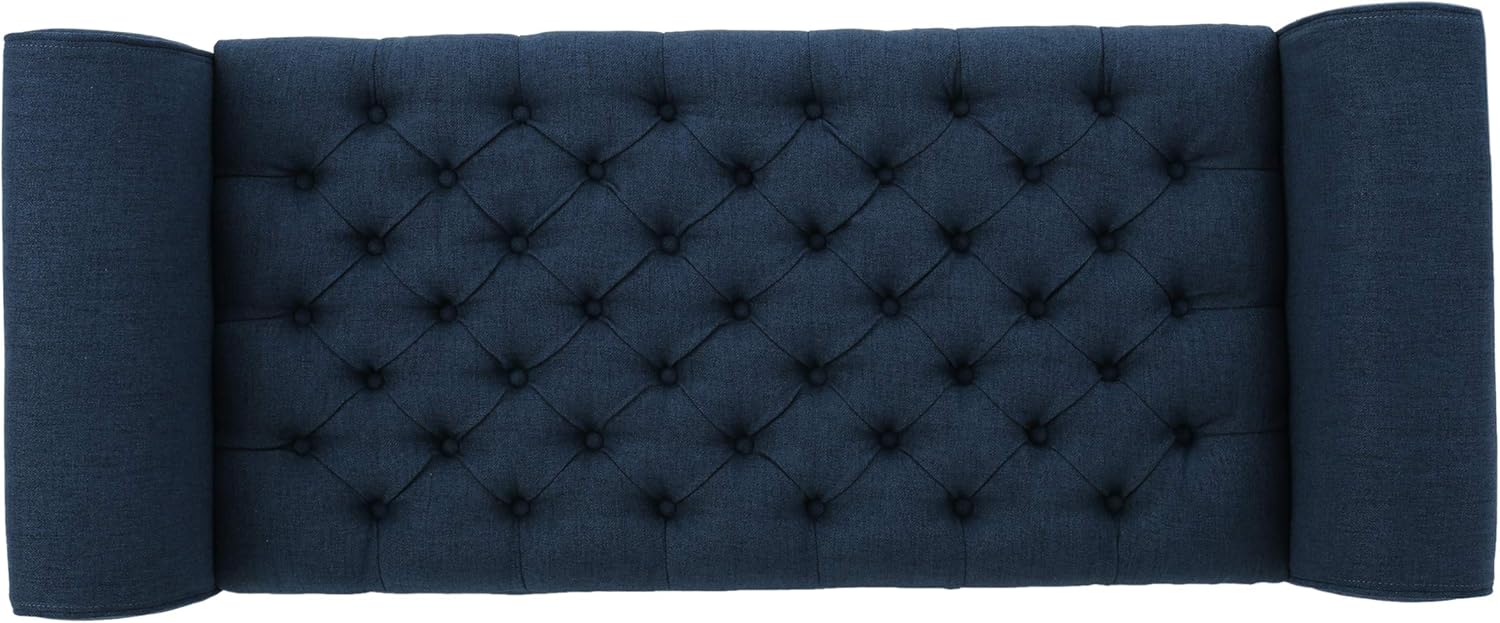 ‎GDF Studio Keiko Fabric Armed Storage Bench, Dark Blue, Dimensions: 19.75”D x 50.00”W x 20.5”H