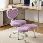 Meditation Chair Plus, Cross Legged Chair with Wheels, Adjustable Height, ADHD Kneeling Seat Criss Cross Desk Chairs with Adjustable Stool, Flexible Design for Fidgety Sitters, Violet Faux Fur