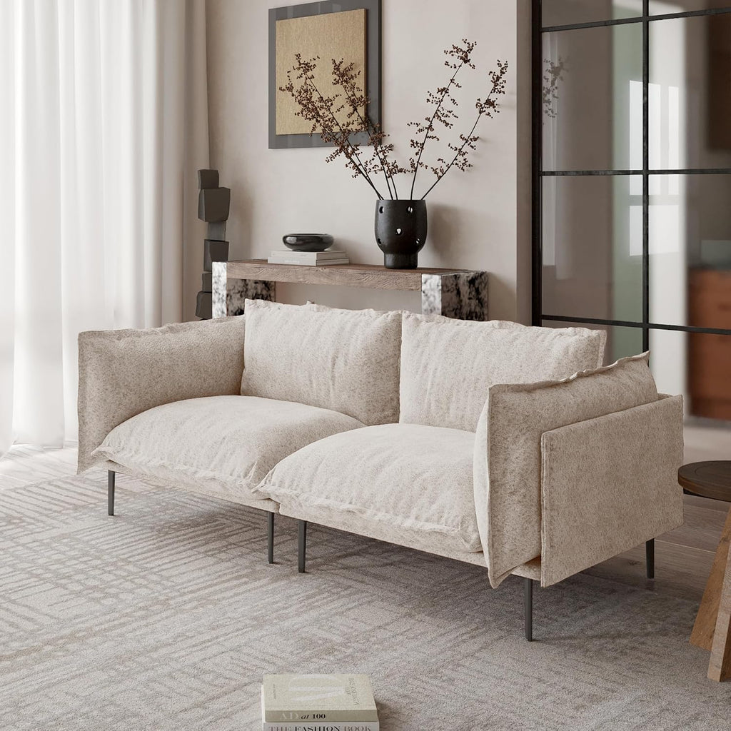 JACH 74.8" Cloud Sofa, Mid-Century Modern Love Seat Couches with Thick Cushion, Modular Couch with High Sofa Legs, Sofa Furniture for Small Space Living Room Office Apartment, Light Brown