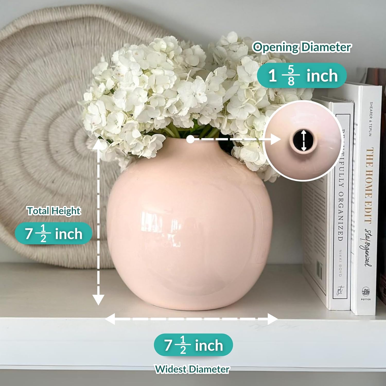Willowy 7.5 Inch Beige Porcelain Vase with Glossy Finish - Tan/Pink/Beige Vases for Flowers, Vases for Decor, Round Vase for Pampas Grass