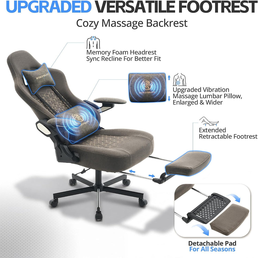 Ergonomic Gaming Chair for Adults - Big and Tall Desk Chair with Lumbar Support and Mechanical Arm Armrests, Comfortable Gamer Computer Chair, Gaming Chairs with Footrest (Grey Leather)