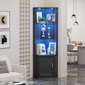 69" Corner Glass Display Cabinet with Human Body Sensor,3-Tier Movable Glass Shelves,Curio Display with RGB Lights,Bookcase with Storage Cabinet for Toys,Books,Collectibles,Liquor,Black