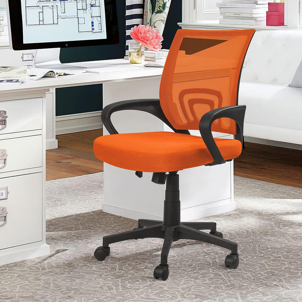 Shahoo Office Chair Swivel Task Seat with Mid-Back, Ergonomic Waist Support, Mesh, Orange