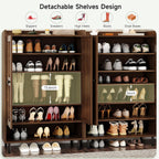 ONBRILL Shoe Cabinet with Cross Molding Doors, 6-Tier Shoe Storage Cabinet with 3 Adjustable Shelves and Metal Legs, 45'' Tall Shoes Rack Organizer Cabinet for Entryway, Front Door, Walnut