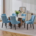 adochr Dining Chairs Set of 6, Upholstered Fabric Dining Room Chairs with Nailhead High Back & Ring Pull & Wooden Legs, Mid-Century Modern Kitchen Chairs for Restaurant, Living Room, Light Blue