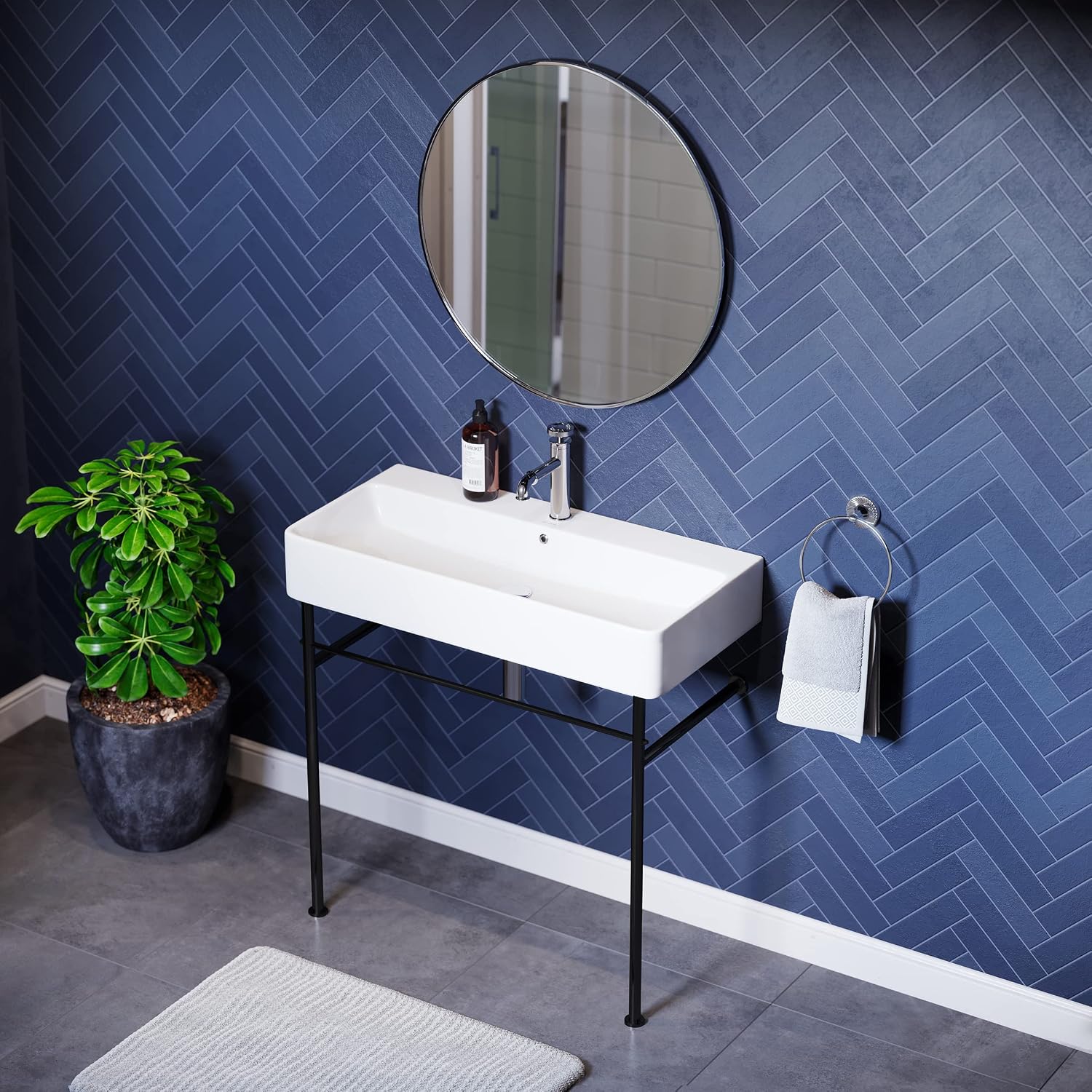 Swiss Madison Well Made Forever SM-CS733, Carre 36" Ceramic Console Sink In Glossy White Basin