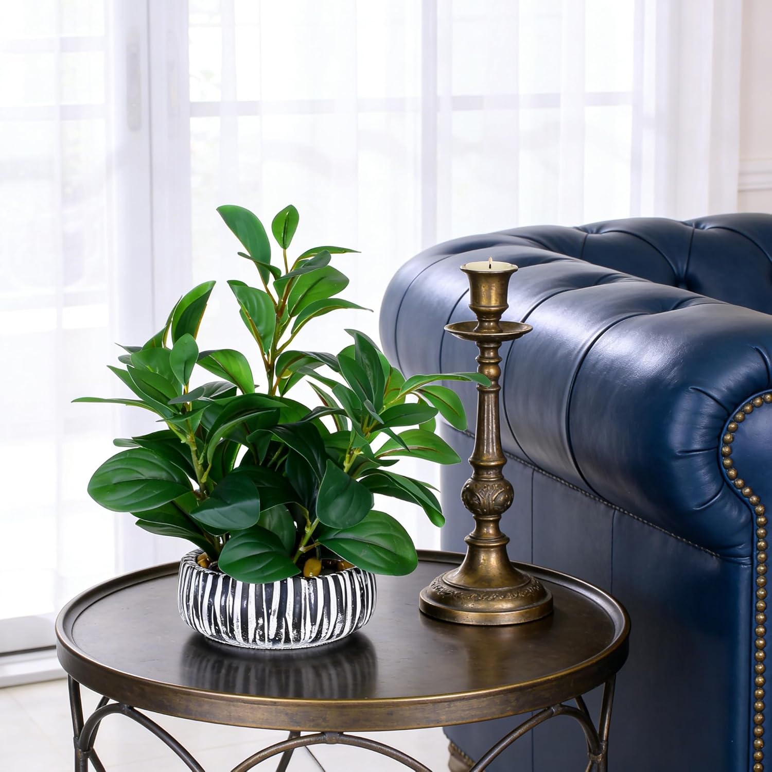 Realistic Artificial Potted Plant, Faux Indoor Greenery for Home Office Living Room Bookshelf Bathroom Decor, Low-Maintenance Space-Saving Fake Plants with Modern Decorative Vase