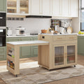 HLR 72" Kitchen Island with Extendable Dining Table, Marble Grain Top Storage Islands with Power Outlet, Rolling Cart on Wheels with Storage Cabinet and 2 Drawers, Pre Table for Kitchen