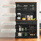 MU 71" Kitchen Pantry Cabinet with Charging Station, Tall Pantry Hutch with Drawers, Countertop & Microwave Shelf, Food Storage Cabinet for Dining Room & Coffee Bar, Black