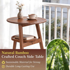 Bamboo Round Side Table, 2-Tier Small Space End Table with Storage Shelf, Mid-Century Modern Rustic Style Narrow Table for Living Room Bedroom Sofa Side