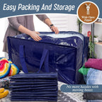 6 Pack Extra Heavy Duty Large Moving Bags with Strong Zipper & Comfortable Handles, Sturdy & Durable Clothes Storage Bags Totes Bins, Blue Packing Moving Boxes for College Supplies, Dark Blue