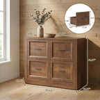 39" Sideboard Buffet Cabinet with 4 Drawers, Storage Credenza with Toe-Kick Design, Modular Cabinet System Expandable for Living Room, Entryway & Kitchen (1, Cracked Oak, 39 Inch)