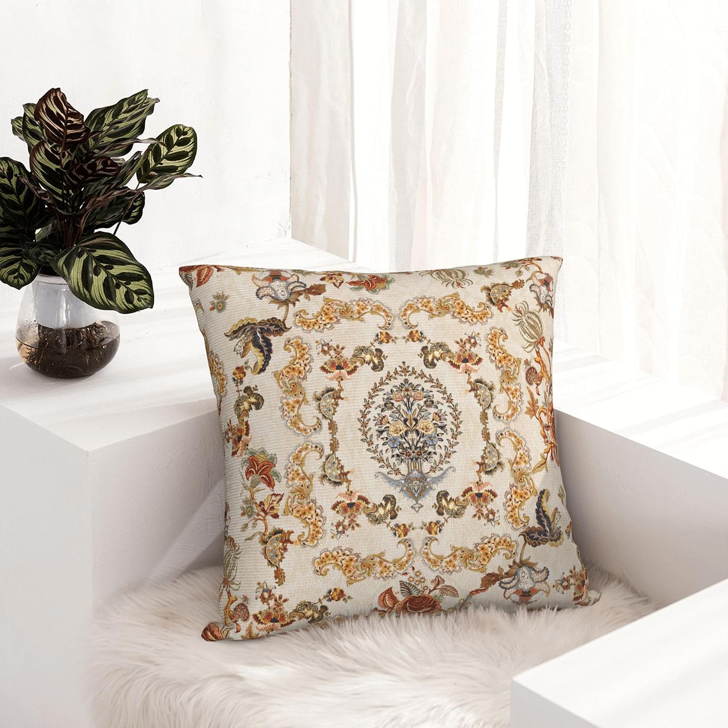 Vintage Floral Decorative Throw Pillow Cover 18x18 Inch Set of 2 Boho Flower Square Pillow Case Farmhouse Cushion Covers for Bed Sofa Living Room Car Home Deco