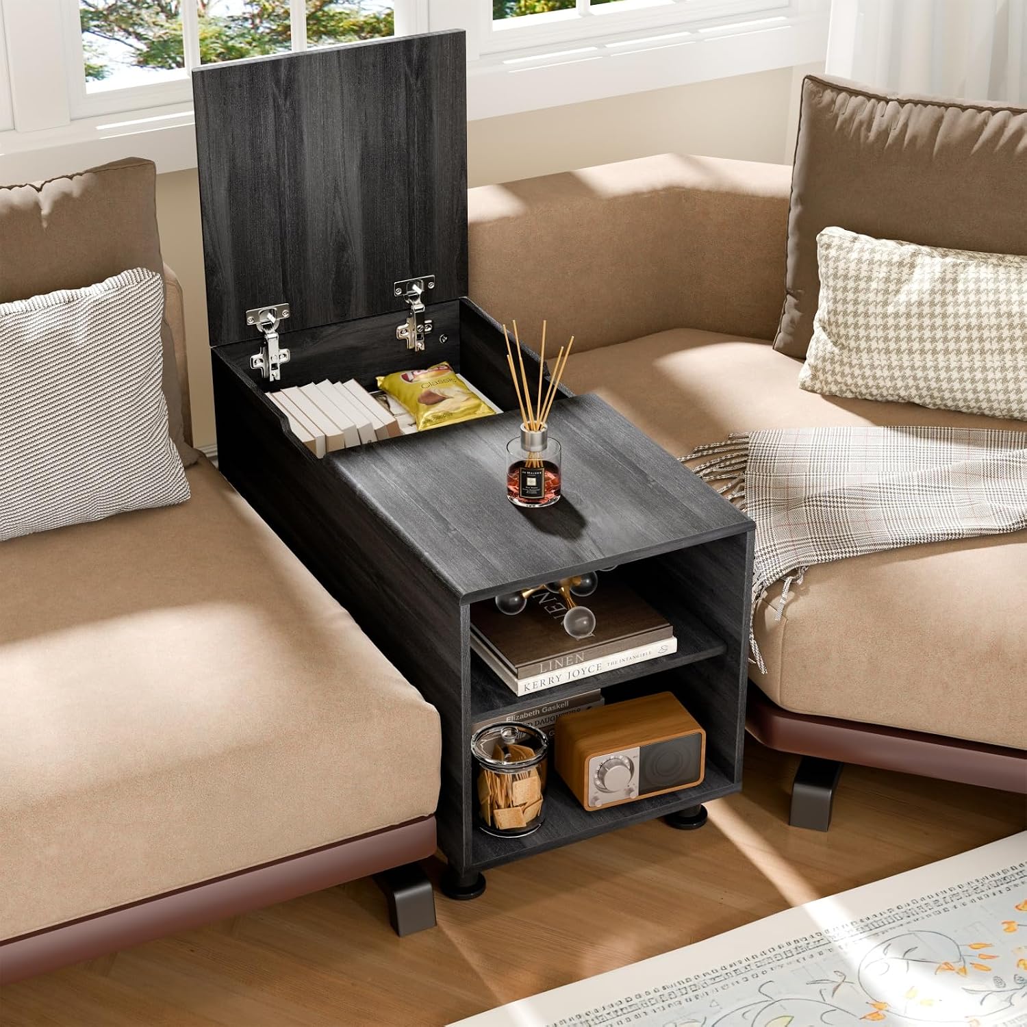 Rreyet End Table with 2 Open Storage Space & 15" Large Cube Storage, Adjustable Shelf, Modern Nightstand, Minimalist Sofa Side Table for Living Room, Bedroom, Office (2, Black)