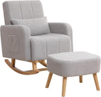 HCHAIRH Nursery Rocking Chair with Ottoman, Upholstered Glider Rocker with High Backrest Side Pocket, Rocking Accent Armchair with Solid Wood Legs for Nursery, Living Room, Bedroom, Light Grey