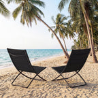 Set of 2 Folding Outdoor Chairs, Portable Padded Sling Lounger for Beach, Garden, Patio, Lawn, Poolside - Comfortable Recliner in Black Black 90 x 57 x 87cm