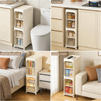 LXLXXL Narrow Storage Cabinet Slim Bathroom Storage Cabinet with Movable Wheels Tall Bathroom Organizer Skinny Cabinet for Small Spaces，2-Tier Beige