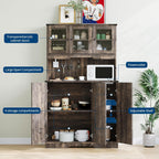 Garvee Rustic Brown Kitchen Pantry Cabinet with Charging Station, Farmhouse Freestanding Kitchen Hutch Cupboard Storage Cabinet with Countertop for Living Room 15.2 in d× 40.35 in w× 70 in h