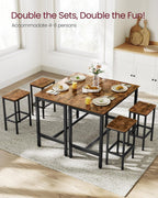 VASAGLE Bar Table and Chairs Set, Rectangular Table with 2 Stools, Dining Pub Set for 2, Space Saving for Kitchen Breakfast, Living Room, Party Room, Rustic Brown and Black ULBT15X