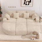 120" Oversized Round Sofa Bed, Modular Sectional Cloud Couches for Living Room, Convertible Corduroy Boneless Couch Sleeper Sofa Set, No Assembly Required, Khaki 1 PCS